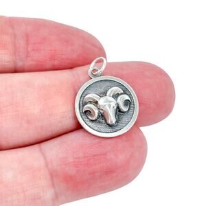 Vintage Sterling Silver 925 Aries Zodiac Ram's Head Charm Pendant